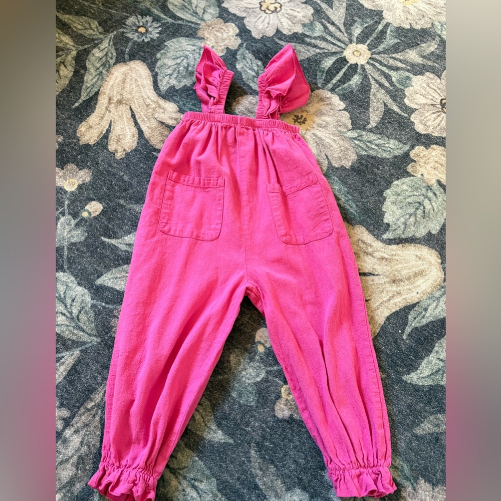 Bright Pink Kids Overalls Romper with Ruffle Straps